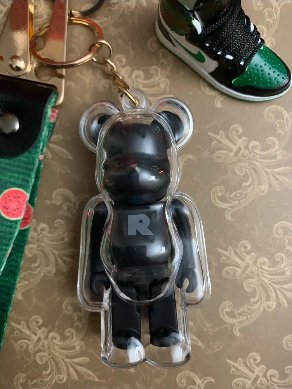 Supbear Keychain Green & Black, R Clear Black Bear & Watermelon Wristlet